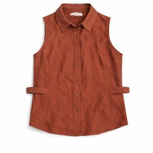 LOFT Sleeveless Button-Front Collared Top in Rust